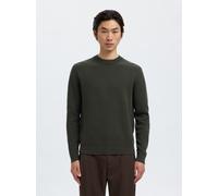 Rundhalspullover SELECTED HOMME "SLHDANE LS KNIT STRUCTURE CREW NECK NOOS", Herren, Gr. XL, grün (deep forest), Strick, Obermaterial: 100% Baumwolle, unifarben, Modisch, regular fit, Rundhals, Pullove