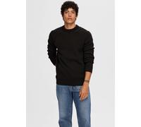 Rundhalspullover SELECTED "SLHDANE LS KNIT STRUCTURE CREW NECK NOOS", Herren, Gr. XL, schwarz, Strick, Obermaterial: 100% Baumwolle, unifarben, regular fit normal, Rundhals, Rippbündchen, Pullover Run