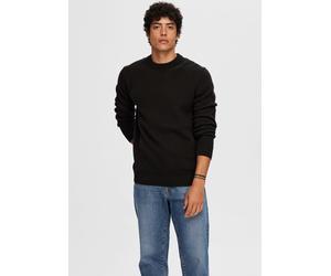Rundhalspullover SELECTED "SLHDANE LS KNIT STRUCTURE CREW NECK NOOS", Herren, Gr. XXL, schwarz, Strick, Obermaterial: 100% Baumwolle, unifarben, regular fit normal, Rundhals, Rippbündchen, Pullover Ru