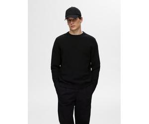 Rundhalspullover SELECTED "SLHROSS LS KNIT STRUCTURE CREW NECK NOOS", Damen, Gr. S, schwarz, Strick, Obermaterial: 100% Baumwolle, unifarben, regular fit normal, Rundhals, Rippbündchen, Pullover Rundh