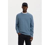 Rundhalspullover SELECTED "SLHROSS LS KNIT STRUCTURE CREW NECK NOOS", Herren, Gr. M, blau mirage detail:dusty blau, Strick, Obermaterial: 100% Baumwolle, unifarben, regular fit normal, Rundhals, Rippb