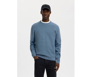 Rundhalspullover SELECTED "SLHROSS LS KNIT STRUCTURE CREW NECK NOOS", Herren, Gr. M, blau mirage detail:dusty blau, Strick, Obermaterial: 100% Baumwolle, unifarben, regular fit normal, Rundhals, Rippb