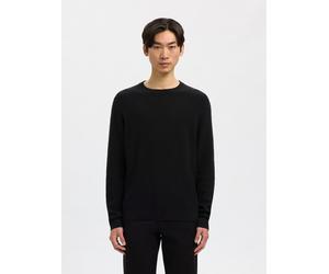 Rundhalspullover SELECTED "SLHROSS LS KNIT STRUCTURE CREW NECK NOOS", Herren, Gr. M, schwarz, Strick, Obermaterial: 100% Baumwolle, unifarben, regular fit normal, Rundhals, Rippbündchen, Pullover Rund