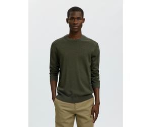 Rundhalspullover SELECTED "SLHTRAY LS KNIT MERINO CREW NECK NOOS", Herren, Gr. M, grün (forest night), Strick, Obermaterial: 100% Wolle, unifarben, regular fit normal, Rundhals, Rippbündchen, Pullover