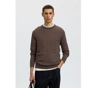 Rundhalspullover SELECTED "SLHTRAY LS KNIT MERINO CREW NECK NOOS", Herren, Gr. XL, braun (delicioso), Strick, Obermaterial: 100% Wolle, meliert, regular fit normal, Rundhals, Rippbündchen, Pullover Ru