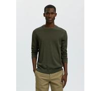 Rundhalspullover SELECTED "SLHTRAY LS KNIT MERINO CREW NECK NOOS", Herren, Gr. XL, grün (forest night), Strick, Obermaterial: 100% Wolle, unifarben, regular fit normal, Rundhals, Rippbündchen, Pullove