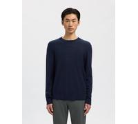 Rundhalspullover SELECTED "SLHTRAY LS KNIT MERINO CREW NECK NOOS", Herren, Gr. XL, navy blazer, Strick, Obermaterial: 100% Wolle, unifarben, regular fit normal, Rundhals, Rippbündchen, Pullover Rundha