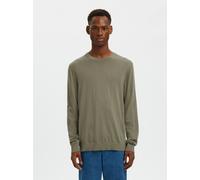 Rundhalspullover SELECTED "SLHTRAY LS KNIT MERINO CREW NECK NOOS", Herren, Gr. XL, vetiver, Strick, Obermaterial: 100% Wolle, unifarben, regular fit normal, Rundhals, Rippbündchen, Pullover Rundhalspu