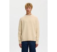 Rundhalspullover SELECTED "SLMALEX LS KNIT CREW NECK NOOS", Herren, Gr. L, beige (oatmeal), Strick, Obermaterial: 86% Baumwolle, 12% Nylon, 2% Elasthan, unifarben, relaxed fit normal, Rundhals, Rippbü