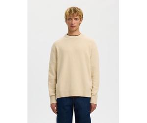 Rundhalspullover SELECTED "SLMALEX LS KNIT CREW NECK NOOS", Herren, Gr. XL, beige (oatmeal), Strick, Obermaterial: 86% Baumwolle, 12% Nylon, 2% Elasthan, unifarben, relaxed fit normal, Rundhals, Rippb