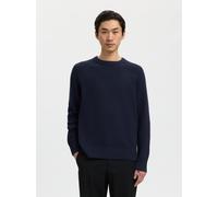 Rundhalspullover SELECTED "SLMBRAUN KNIT RIB CREW NECK NOOS", Herren, Gr. M, blau (navy blazer), Strick, Obermaterial: 100% Baumwolle, unifarben, relaxed fit normal, Rundhals, Bündchen, Pullover Rundh