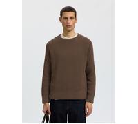 Rundhalspullover SELECTED "SLMBRAUN KNIT RIB CREW NECK NOOS", Herren, Gr. M, braun (chocolate chip), Strick, Obermaterial: 100% Baumwolle, unifarben, relaxed fit normal, Rundhals, Bündchen, Pullover R