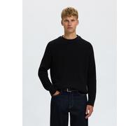 Rundhalspullover SELECTED "SLMBRAUN KNIT RIB CREW NECK NOOS", Herren, Gr. XL, schwarz, Strick, Obermaterial: 100% Baumwolle, unifarben, relaxed fit normal, Rundhals, Bündchen, Pullover Rundhalspullove