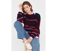 Rundhalspullover SENSES.THE LABEL, Damen, Gr. XL, lila (deep plum), Grobstrick, Material: 67% Polyacryl, 14% Polyester, 12% Polyamid, 7% Elasthan, gestreift, regular fit normal, Rundhals, eingesetzt R