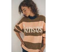 Rundhalspullover SENSES.THE LABEL, Damen, Gr. XL, peach nectar, Strick, Material: 67% Polyacryl, 14% Polyester, 12% Polyamid, 7% Elasthan, Intarsienmuster, gestreift, oversize normal, Rundhals, einges