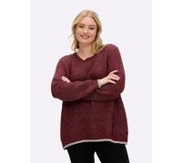 Rundhalspullover SHEEGO "Pullover", Damen, Gr. 48/50, burgund, 96% Polyester, 4% metallisierte Fasern, unifarben, Pullover Rundhalspullover (70025457-48) burgund