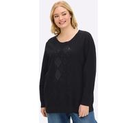 Rundhalspullover SHEEGO "Pullover", Damen, Gr. 48/50, schwarz, 50% Viskose, 28% Polyester, 22% Polyamid, unifarben, Pullover Rundhalspullover (11480747-48) schwarz