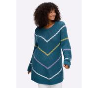 Rundhalspullover SHEEGO "Pullover", Damen, Gr. 48/50, topas, gemustert, 80% Polyacryl, 20% Baumwolle, gemustert, gestreift, mehrfarbig, Pullover (48799938-48) topas, gemustert