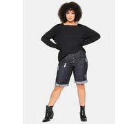 Rundhalspullover SHEEGO "Rundhalspullover", Damen, Gr. 40/42, schwarz, 70% Viskose, 17% Leinen, 13% Polyester, unifarben, Pullover Rundhalspullover (52202201-40) schwarz