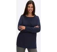 Rundhalspullover SHEEGO "Rundhalspullover", Damen, Gr. 40/42, tiefblau, 70% Viskose, 17% Leinen, 13% Polyester, unifarben, Pullover Rundhalspullover (89373668-40) tiefblau