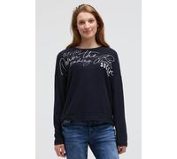 SOCCX Damen Flauschpullover mit Wording Print Blue Navy, L