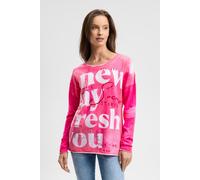 Rundhalspullover SOCCX, Damen, Gr. L, neon rose, Feinstrick, Material: 100% Baumwolle, bedruckt, regular fit normal, Rundhals, eingesetzt Rollsaum, Pullover Rundhalspullover, aus Feinstrick mit Rollsa