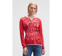 Rundhalspullover SOCCX, Damen, Gr. L, rot heaven, Material: 100% Baumwolle, bedruckt, regular fit normal, Rundhals, eingesetzt Rippbündchen, Pullover Rundhalspullover, aus Feinstrick (22834362-L) rot