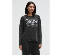 Rundhalspullover SOCCX, Damen, Gr. XL/XXL, schwarz, Strick, Material: 55% Viskose, 43% Polyester, 2% Elasthan, bedruckt, relaxed fit normal, Rundhals, Fledermausärmel gerader Abschluss, Pullover Rundh