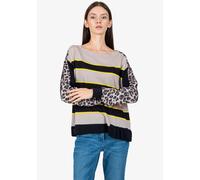 Rundhalspullover SPORTALM KITZBÜHEL, Damen, Gr. 40, beige (beige schwarz), Strick, Obermaterial: 100% Viskose, animal-print, gemustert, gestreift, bequem, U-Boot-Ausschnitt, Rippbündchen, Pullover Run