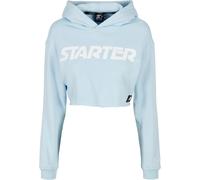 Rundhalspullover STARTER BLACK LABEL "Starter Black Label Damen Ladies Starter Cropped Hoody", Damen, Gr. XS, icewaterblau, 65% Baumwolle, 35% Polyester, unifarben, oversize, ohne Ausschnitt, Pullover