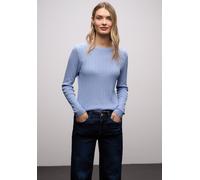 Rundhalspullover STREET ONE, Damen, Gr. 34, frosted blau meliert, Stoff, 60% Viskose, 40% Baumwolle, unifarben, normal normal, Rundhals, gerader Abschluss, Pullover Rundhalspullover, im soften Baumwol