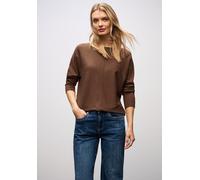 Rundhalspullover STREET ONE, Damen, Gr. 34, hazelnut braun meliert, Stoff, 30% Polyester, 29% Polyacryl, 21% Viskose, 20% Nylon, unifarben, normal normal, U-Boot-Ausschnitt, Rollsaum, Pullover Rundhal