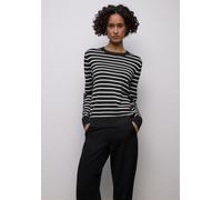 Rundhalspullover STREET ONE, Damen, Gr. 34, schwarz, Stoff, 86% Viskose, 14% Polyester, gestreift, normal normal, Rundhals, Rippbündchen, Pullover Rundhalspullover, Rundhalsausschnitt (94455609-34) sc