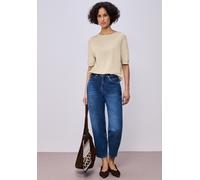 Rundhalspullover STREET ONE, Damen, Gr. 34, smoke beige meliert, Stoff, 60% Viskose, 40% Baumwolle, unifarben, normal normal, Rundhals, Rippbündchen, Pullover Rundhalspullover, Rundhalsausschnitt (490