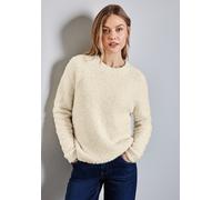 Rundhalspullover STREET ONE, Damen, Gr. 36, beige (soft beige), Feinstrick, 69% Nylon, 30% Baumwolle, 1% Elasthan, unifarben, oversize normal, Rundhals, Bündchen, Pullover Rundhalspullover, im angeneh