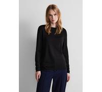 Rundhalspullover STREET ONE, Damen, Gr. 36, schwarz, Stoff, 60% Viskose, 40% Baumwolle, unifarben, normal normal, Rundhals, Bündchen, Pullover Rundhalspullover, mit U-Boot-Ausschnitt (63176303-36) sch