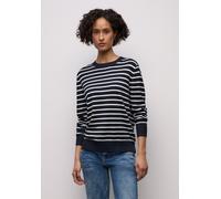 Rundhalspullover STREET ONE, Damen, Gr. 36, tiefblau, Stoff, 86% Viskose, 14% Polyester, gestreift, normal normal, Rundhals, Rippbündchen, Pullover Rundhalspullover, im Streifendesign (75966802-36) ti