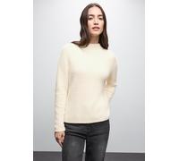 Rundhalspullover STREET ONE, Damen, Gr. 38, soft beige, Web, Obermaterial: 78% Polyamid, 12% Polyacryl, 10% Baumwolle, unifarben, normal hüftbedeckend, Rundhals, Pullover Rundhalspullover, in softer F