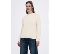 Rundhalspullover STREET ONE, Damen, Gr. 40, beige (soft beige), Stoff, 89% Polyester, 11% Baumwolle, unifarben, comfort fit normal, Rundhals, Rippbündchen, Pullover Rundhalspullover, mit Strick-Detail
