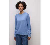 Rundhalspullover STREET ONE, Damen, Gr. 40, bonnet blau meliert, Stoff, 86% Viskose, 14% Polyester, unifarben, normal normal, Rundhals, Rippbündchen, Pullover Rundhalspullover, mit Rundhalsausschnitt