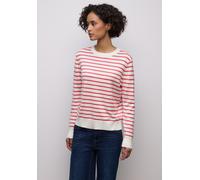 Rundhalspullover STREET ONE, Damen, Gr. 40, sanftes weiß, Stoff, 86% Viskose, 14% Polyester, gestreift, normal normal, Rundhals, Rippbündchen, Pullover Rundhalspullover, im Streifendesign (79411019-40