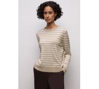 Strickpullover STREET ONE, Damen, Gr. 42, cotton beige, Strick, Obermaterial: 86% Viskose, 14% Polyester, gestreift, normal hüftbedeckend, Rundhals, Bündchen, Pullover Strickpullover, im Streifen-Desi