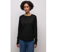 Rundhalspullover STREET ONE, Damen, Gr. 42, schwarz, Stoff, 86% Viskose, 14% Polyester, unifarben, normal normal, Rundhals, Rippbündchen, Pullover Rundhalspullover, mit Rundhalsausschnitt (16670201-42