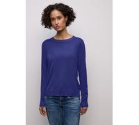 Rundhalspullover STREET ONE, Damen, Gr. 46, amparo blau, Stoff, 86% Viskose, 14% Polyester, unifarben, normal normal, Rundhals, Rippbündchen, Pullover Rundhalspullover, mit Rundhalsausschnitt (9033822