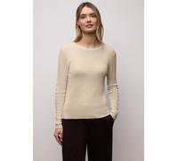 Rundhalspullover STREET ONE, Damen, Gr. 46, cotton beige meliert, Stoff, 60% Viskose, 40% Baumwolle, unifarben, normal normal, Rundhals, gerader Abschluss, Pullover Rundhalspullover, im soften Baumwol