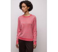 Rundhalspullover STREET ONE, Damen, Gr. 46, pink (striking coral), Stoff, 86% Viskose, 14% Polyester, gestreift, normal normal, Rundhals, Rippbündchen, Pullover Rundhalspullover, Rundhalsausschnitt (3