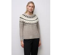 Rundhalspullover STREET ONE, Damen, Gr. 46, sandstone mocha meliert, Web, 37% Baumwolle, 34% Polyacryl, 26% Polyester, 3% Elasthan, gemustert, normal normal, Rundhals, Rippbündchen, Pullover Rundhalsp