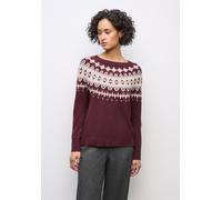 Rundhalspullover STREET ONE, Damen, Gr. 46, wildberry rot, Web, 37% Baumwolle, 34% Polyacryl, 26% Polyester, 3% Elasthan, gemustert, normal normal, Rundhals, Rippbündchen, Pullover Rundhalspullover, a