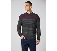 Rundhalspullover STREET ONE MEN, Herren, Gr. M (40), bordeaux rot, Web, 50% Baumwolle, 50% Polyacryl, gestreift, normal normal, Rundhals, Rippbündchen, Pullover Rundhalspullover, mit Streifen-Struktur