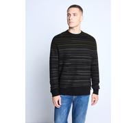 Rundhalspullover STREET ONE MEN, Herren, Gr. M (40), schwarz olive grün, Web, 50% Baumwolle, 50% Polyacryl, gestreift, normal normal, Rundhals, Rippbündchen, Pullover Rundhalspullover, mit Streifen-St